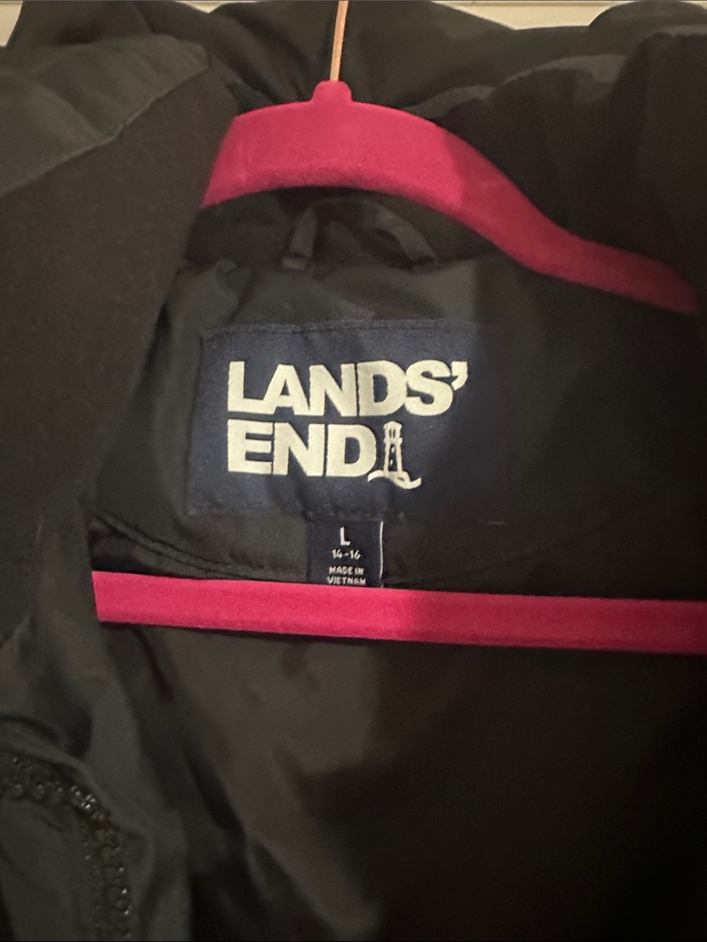Lands' End Black Long Quilted Down Puffer with Faux Fur Hood - Picture 6 of 8